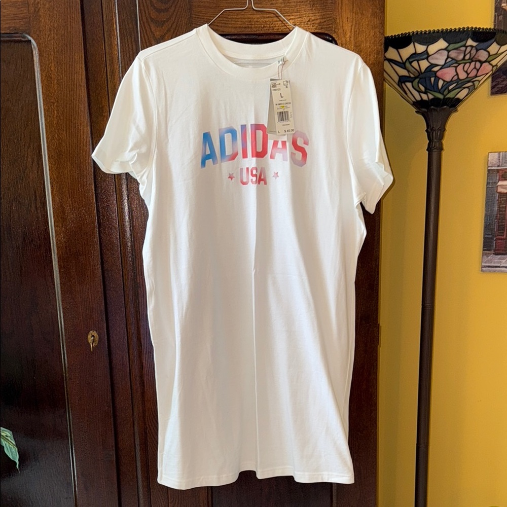 Adidas American Girl White T-Shirt Dress with USA Logo